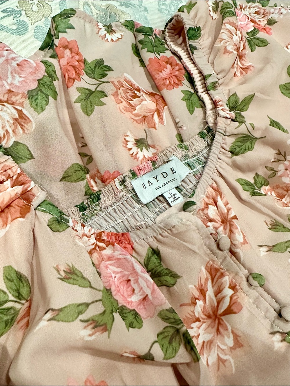 Hayden Blush Pink Floral Midi Dress with Puff Sleeves - Picture 3 of 3